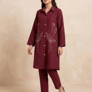 Maroon Botanical Embroidered Shirt