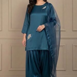 Teal Silk dress with Farshi Shalwar