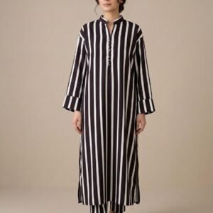 Monochrome Striped Pret Kurta Set