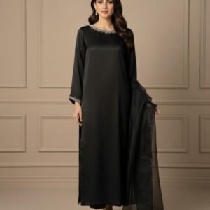 Black Embellished Silk Pret Set