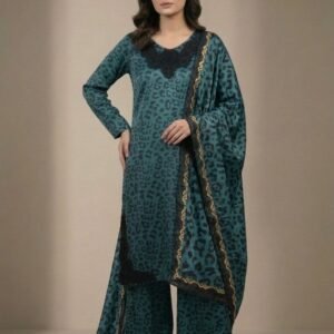 Silk Shirt with Straight Trouser Set with Mirror-Embellished Neckline and Dupatta Border