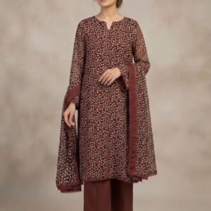 Georgetter All over abstract Leaf Print 3 piece