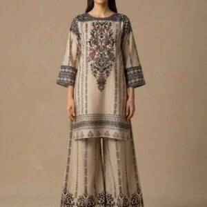 Velvet Printed Shirt with Wide Trouser